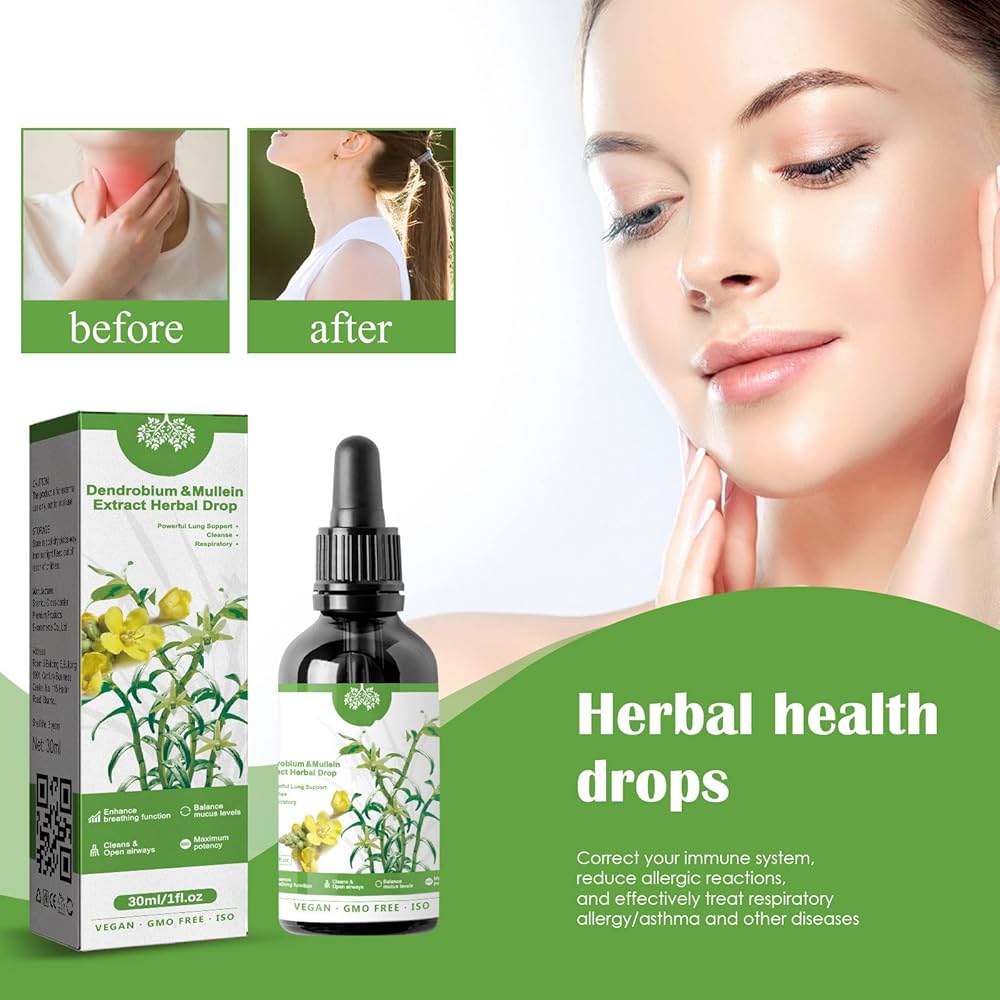 2024years Dendrobium & Mullein Extract Herbal Drops Powerful Lung Support,30ml Dendrobium & Mullein Extract Herbal Drops,Drop 1-2ml at a time，1Ounce(Box of 1) Herbal Care Essence (1pcs)